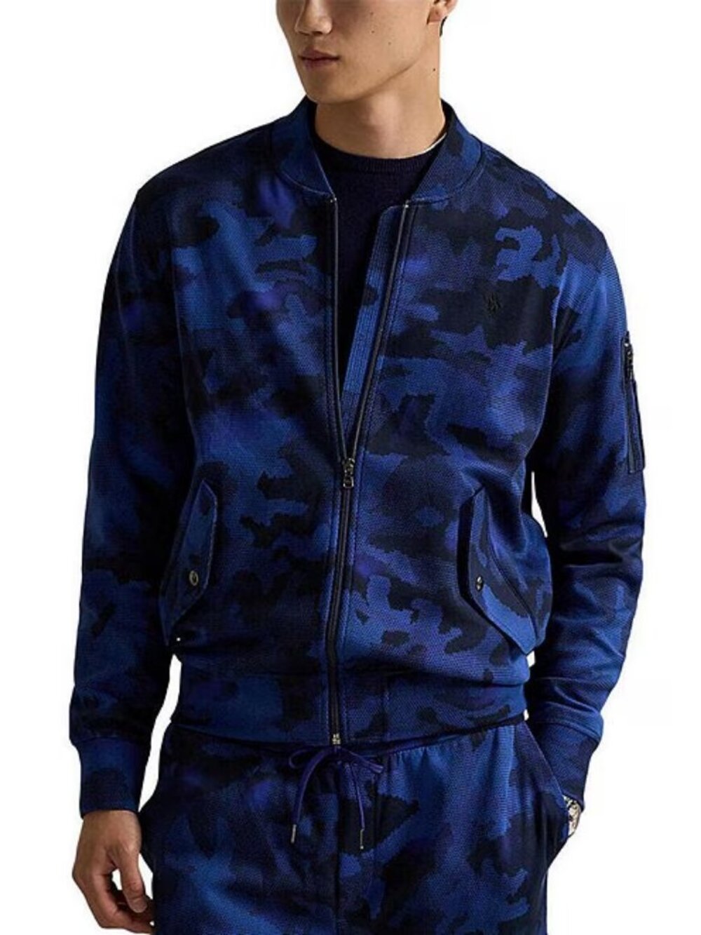 NWT XL SET Polo Ralph Lauren Blue Camo Double-Knit Cargo Bomber and Joggers VHTF - Picture 3 of 16